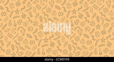 Germs, virus, bacterias and pathogen. Microbes and protozoa. Seamless vector pattern Stock Vector