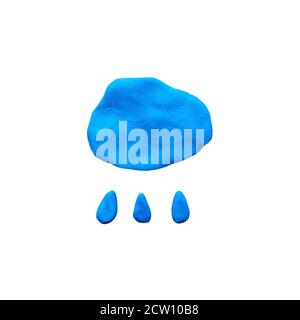 Plasticine cloud with rain drops isolated on white background Stock Photo