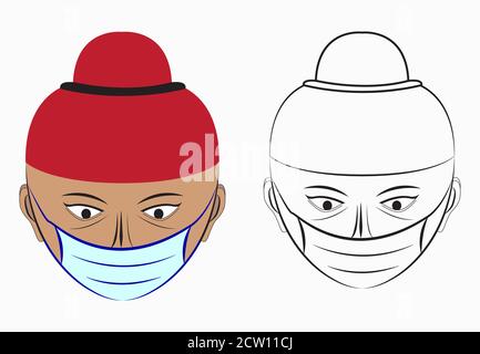 Punjabi boy wearing mask vector illustration for avatar designing, logo making. Stock Vector