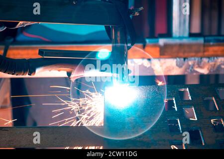 Plasma cutting of steel on a rack Stock Photo