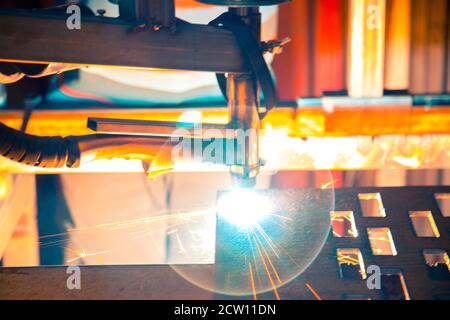 Plasma cutting of steel on a rack Stock Photo