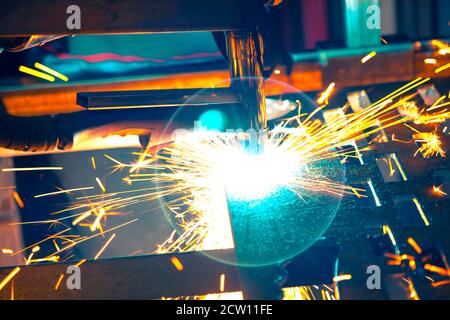 Plasma cutting of steel on a rack Stock Photo