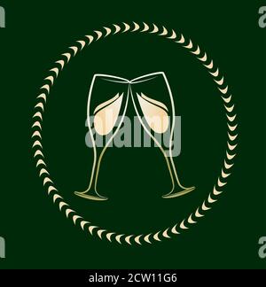 Champagne glasses logo design for alcohol company branding or for bar shops banner or for hotel menu card designing. Stock Vector