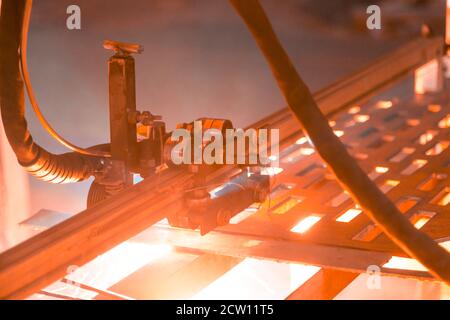 Plasma cutting of steel on a rack Stock Photo