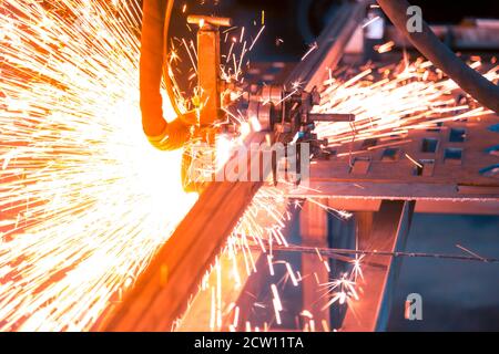 Plasma cutting of steel on a rack Stock Photo