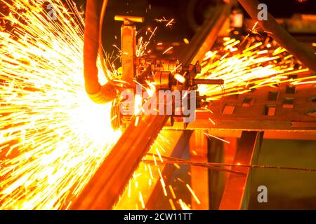 Plasma cutting of steel on a rack Stock Photo