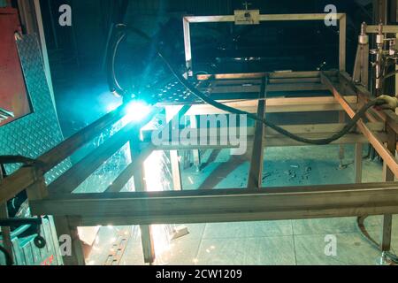 Plasma cutting of steel on a rack Stock Photo