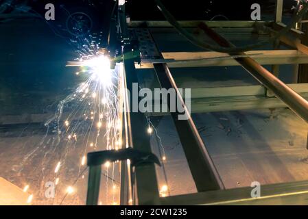 Plasma cutting of steel on a rack Stock Photo