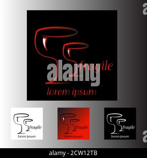Fragile glass logo design in different colour combinations. The illustration can be used for logo or as warning symbol. Stock Vector