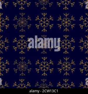 Seamless pattern with gold snowflakes on dark blue background. Winter seamless texture with decorative snowflakes. Stock vector illustration Stock Vector