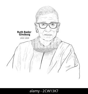 September 25, 2020 Drawing portrait of United States Supreme Court Justice, Ruth Bader Ginsburg, vector illustration. Stock Vector
