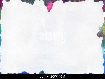Aquarelle paper sheet texture with frame from watercolor drops Stock Photo