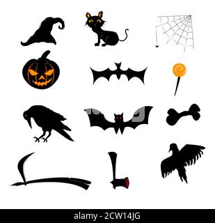 Halloween characters silhouette set for website designing, banner designing and for party invitation cards. Stock Vector