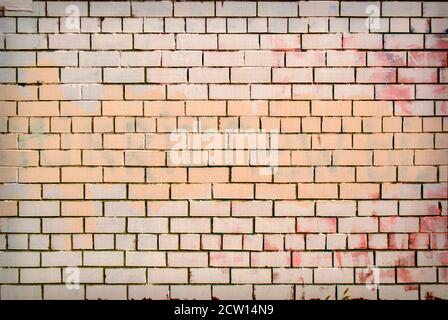 Old grunge painted brick wall texture with delicate vignetting. Stock Photo