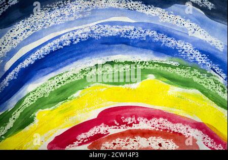 Seven rainbow colored watercolor paint strokes background Stock Photo