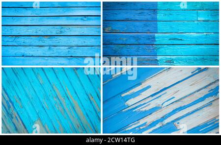 Set of different blue painted wooden texture boards Stock Photo