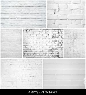 White old brick wall collage for texture or background Stock Photo