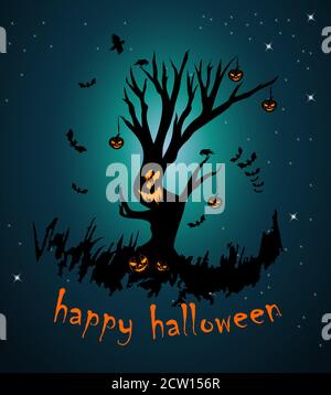 Spooky Halloween tree vector illustration for banners, party invitations and greeting cards. Stock Vector