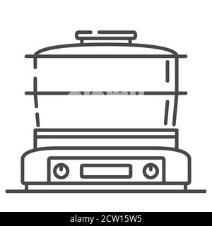 Double boiler line art vector icon outline.Kitchen appliances. Stock Vector