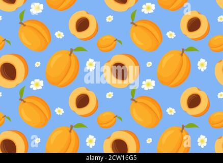 Seamless pattern with apricots. Ripe fruit apricot. Stock Vector