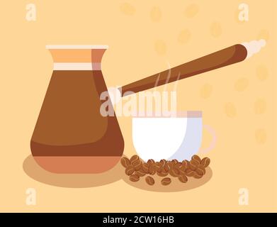 coffee turkish pot cup and beans vector design Stock Vector