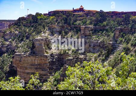 Grand Canyon National Park, Arizona: The El Tovar Hotel, on the South Rim of the Grand Canyon. Stock Photo