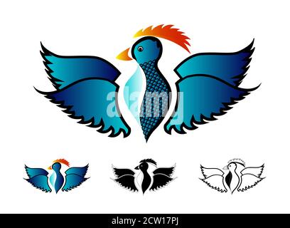 Woodpecker vector illustration in different colour combinations for logo making, website designing. Stock Vector