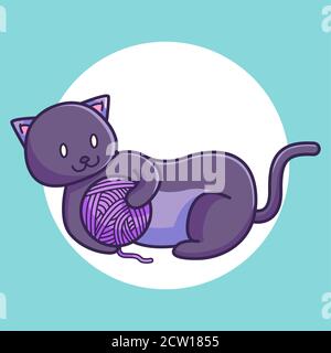 cute cat playing yarn ball. cartoon vector illustration Stock Vector