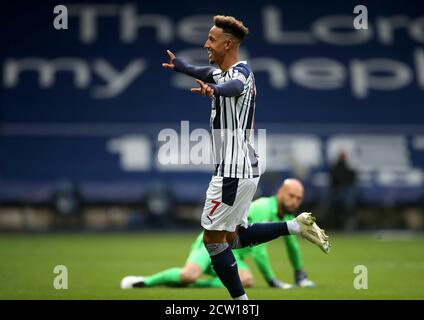 West Bromwich Albion's Callum Robinson celebrates scoring his side's first goal of the game during the Premier League match at The Hawthorns, West Bromwich. Stock Photo