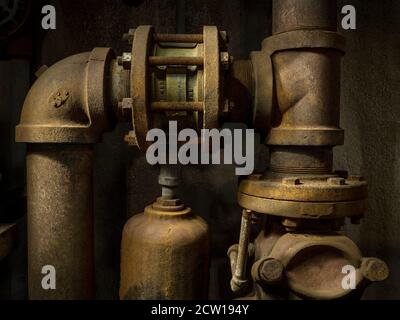 Rusty pipes in abandoned industrial factory, Pennsylvania, USA Stock Photo