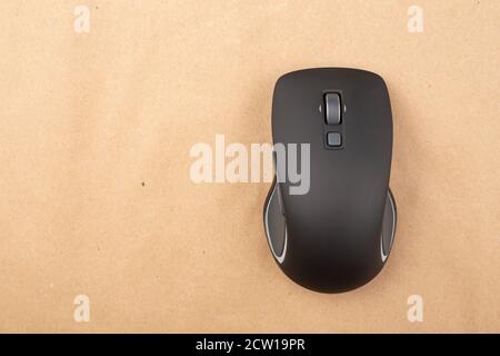 Modern wireless computer mouse. Space for text. Top view. Stock Photo