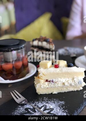 Whipped Cream Cookie Pie Served on a White Plate Stock Photo - Alamy