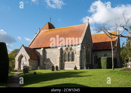 St Mary's Church, a village church in Aldworh, Berkshire, UK, famous for a group of mid-14th-century effigies to members of the de la Beche family. Stock Photo