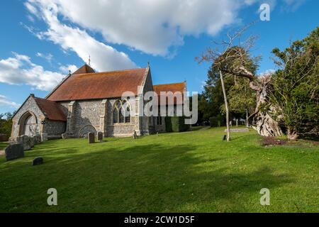 St Mary's Church, a village church in Aldworh, Berkshire, UK, famous for a group of mid-14th-century effigies to members of the de la Beche family. Stock Photo