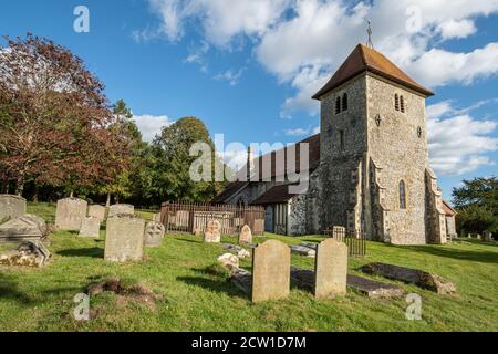 St Mary's Church, a village church in Aldworh, Berkshire, UK, famous for a group of mid-14th-century effigies to members of the de la Beche family. Stock Photo