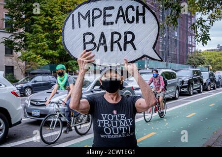 USA. 26th Sep, 2020. Political activist groups and concerned citizens gathered outside Senator Chuck Schumer's home in Brooklyn on September 26, 2020 as part of the nation wide coordinated protests targeting local politicians, demanding the Minority Leader and the Democrats to publicly, and vocally refuse to hold any hearings or confirm any new justice until after the inauguration of the next president. (Photo by Erik McGregor/Sipa USA) Credit: Sipa USA/Alamy Live News Stock Photo