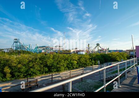 A View of the Amusement Park Pier Full of Rides on the Wildwood Boardwalk in New Jersey Stock Photo