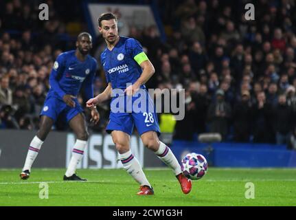 LONDON, ENGLAND - FEBRUARY 26, 2020: Cesar Azpilicueta of Chelsea pictured during the 2019/20 UEFA Champions League Round of 16 game between Chelsea FC and Bayern Munich at Stamford Bridge. Stock Photo
