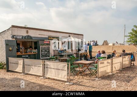 Oysters and drinks on sale at the Whitstable Oyster Company beach bar Stock Photo