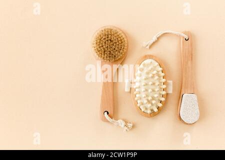 Spa treatment concept. Natural, Organic spa cosmetics products with massage brush. Spa background Stock Photo