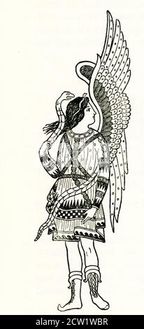 This early 1900s illustration shows an ancient Greek actor in the costume of a Fury. The Erinyes, or Furies in English, were three goddesses of vengeance and retribution who punished men for crimes against the natural order. They were particularly concerned with homicide, unfilial conduct, offenses against the gods, and perjury. A victim seeking justice could call down the curse of the Erinys upon the criminal. Stock Photo