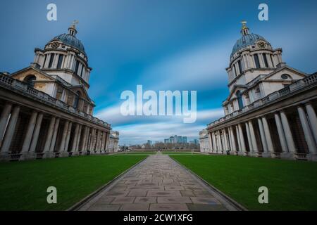 Exterior of the Old Royal Naval College, Maritime Greenwich, a World Heritage Site in Greenwich, London Stock Photo
