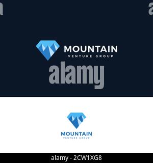 Mountain icon. Diamond shape with mountain logo concept for venture group, finance advisor, adventure and trip. Simple flat logo for easy configure Stock Vector