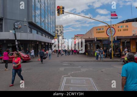 People on the street in front of the central market in downtown San Jose, Costa Rica Stock Photo