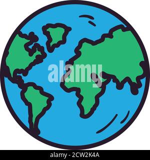 World sphere line and fill style icon design, Planet continent earth ...