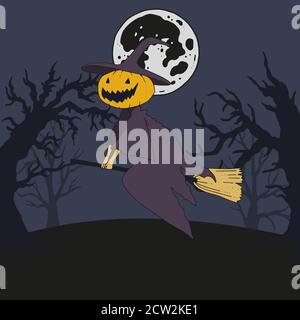 Vector helloween illustration with spooky forest and jack o lantern Stock Vector