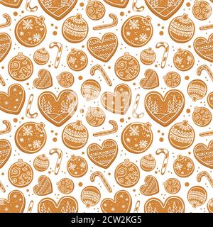 Vector christmas ginger cookies, gingerbread seamless pattern Stock Vector