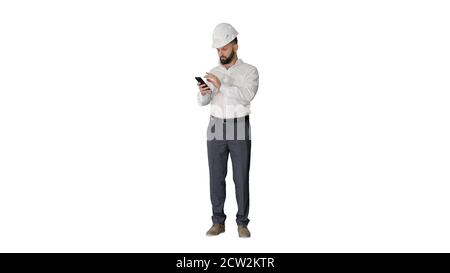 Smart engineer in white shirt and safety engineering hat using s Stock Photo