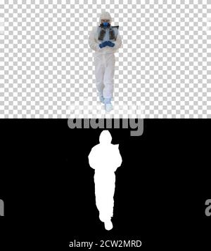 Walking scientist, Microbiologist or Doctor checking examining v Stock Photo