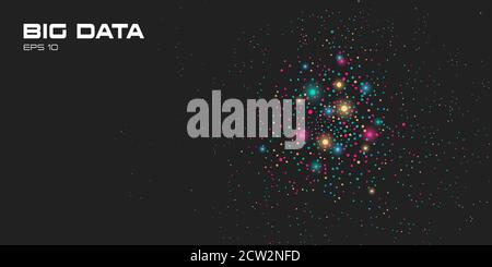 Big data visualization. A cluster of multi colored glow particles. Abstract science, technology background with copy space. Vector Stock Vector